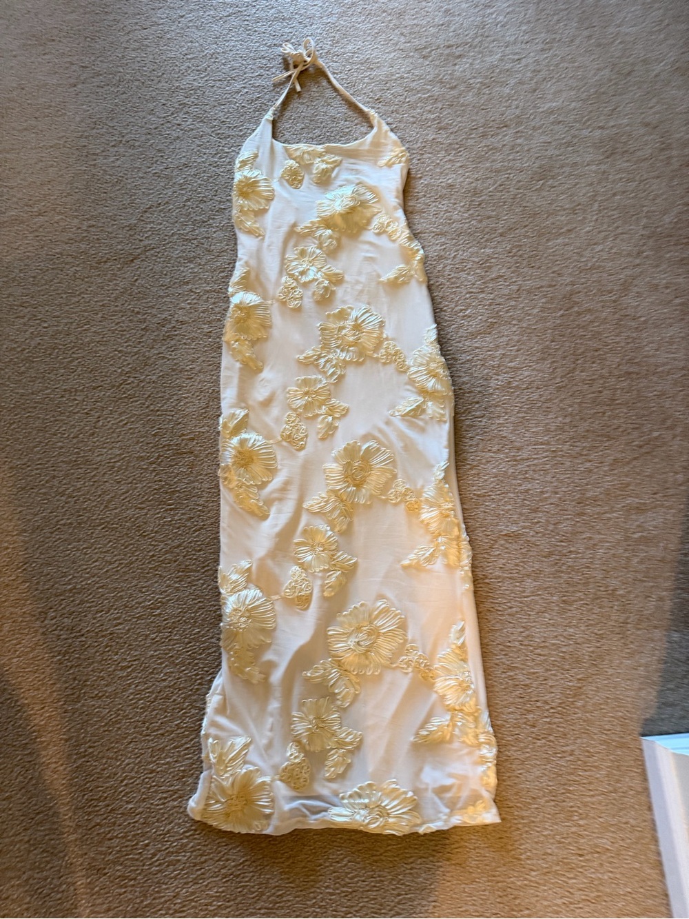 CreamFloral Appliqué Halter Slip Dress
